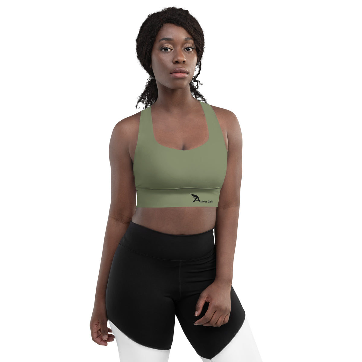 Military green Longline sports bra