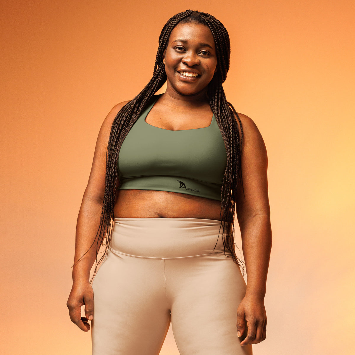 Military green Longline sports bra