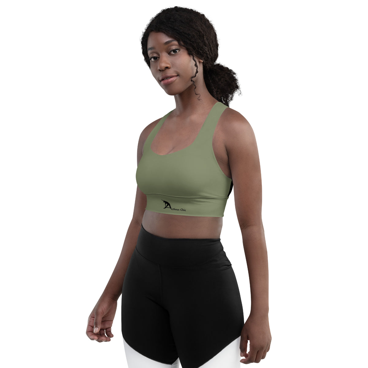 Military green Longline sports bra