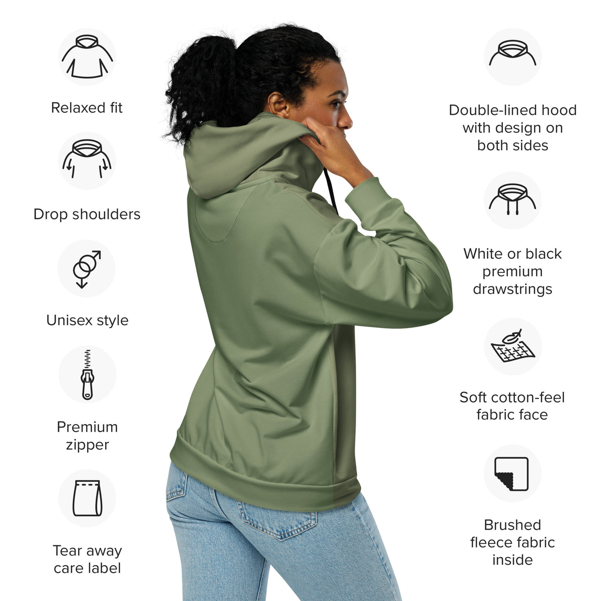 Military green Unisex zip hoodie