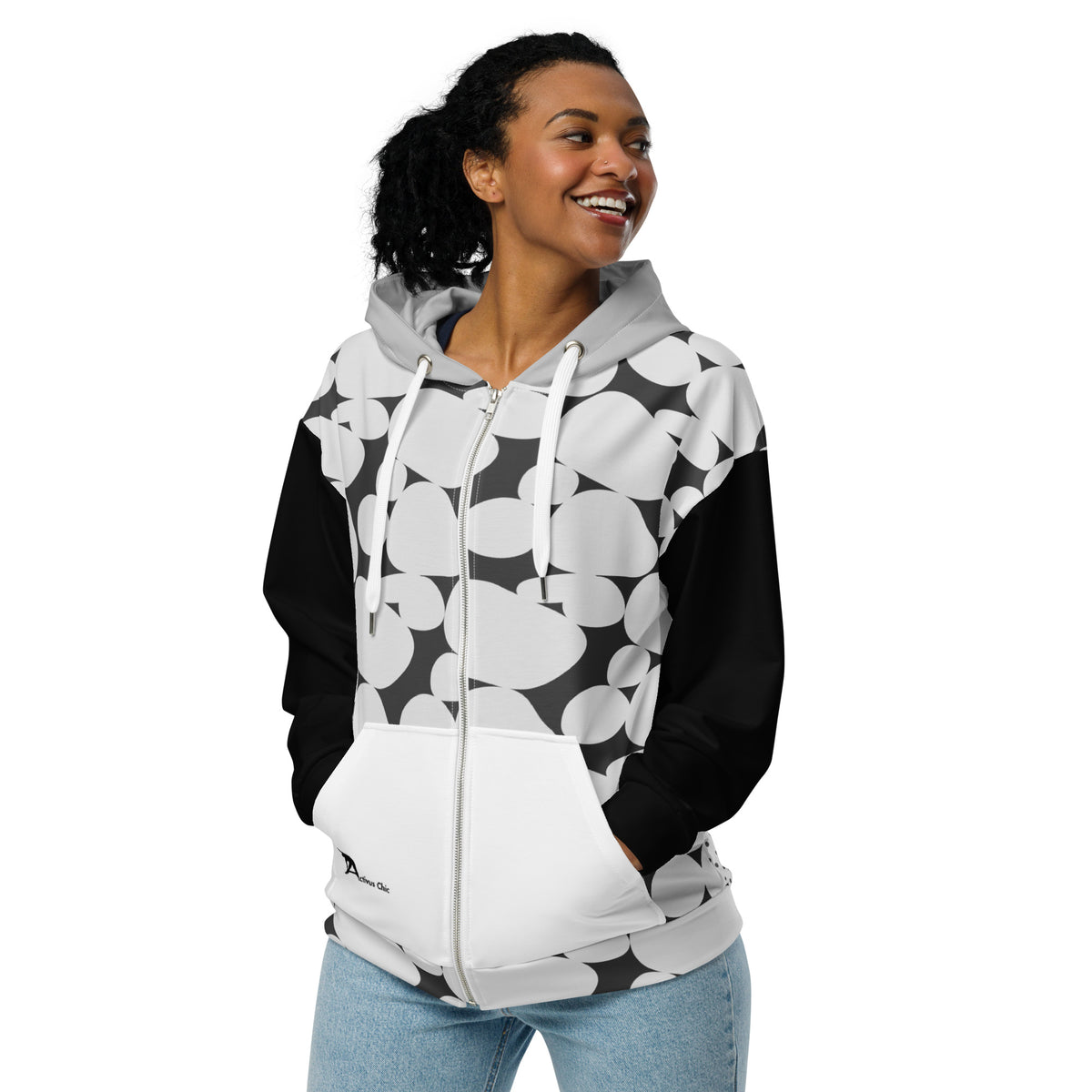 Two Print Black and White Unisex zip hoodie