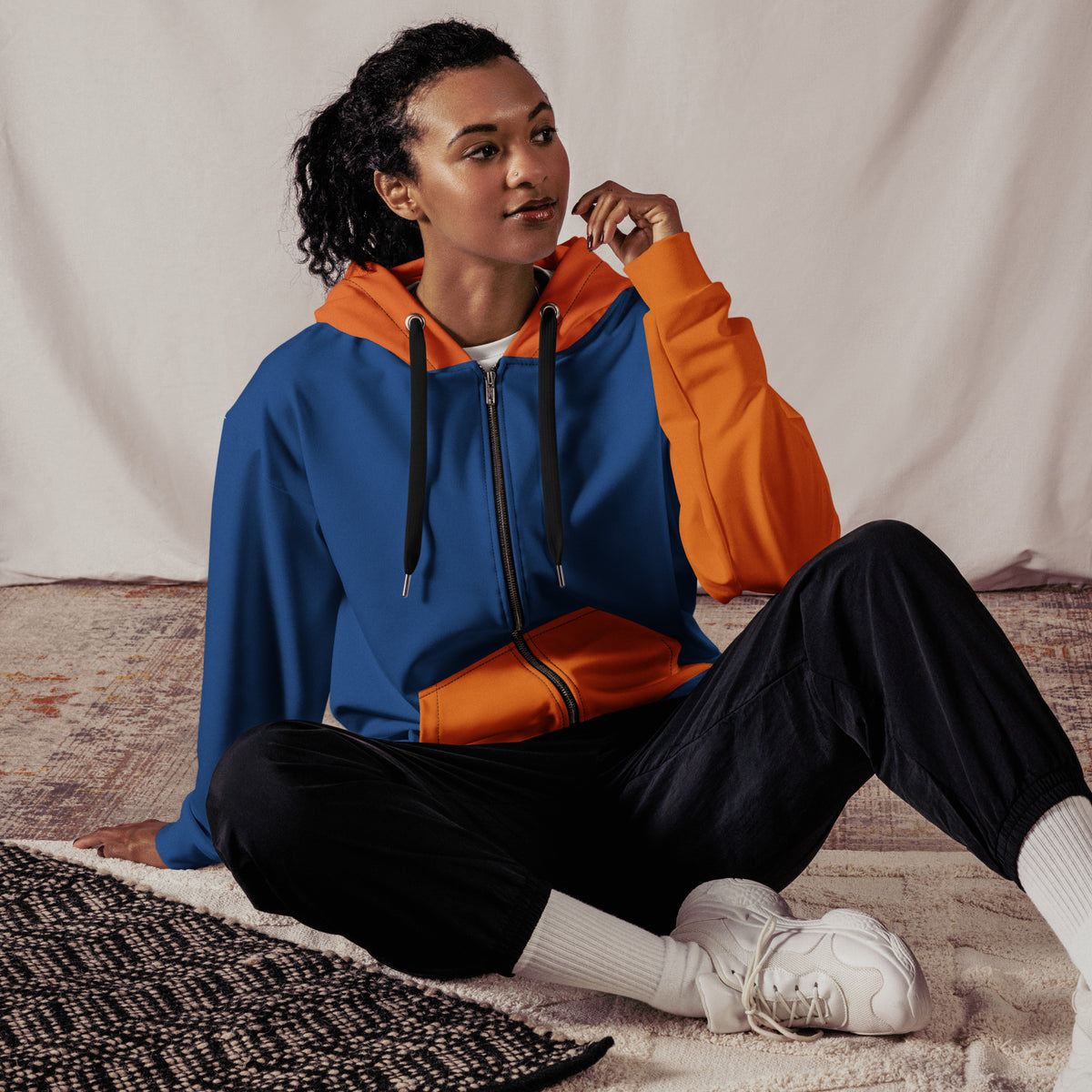 Blue and Orange Unisex zip hoodie