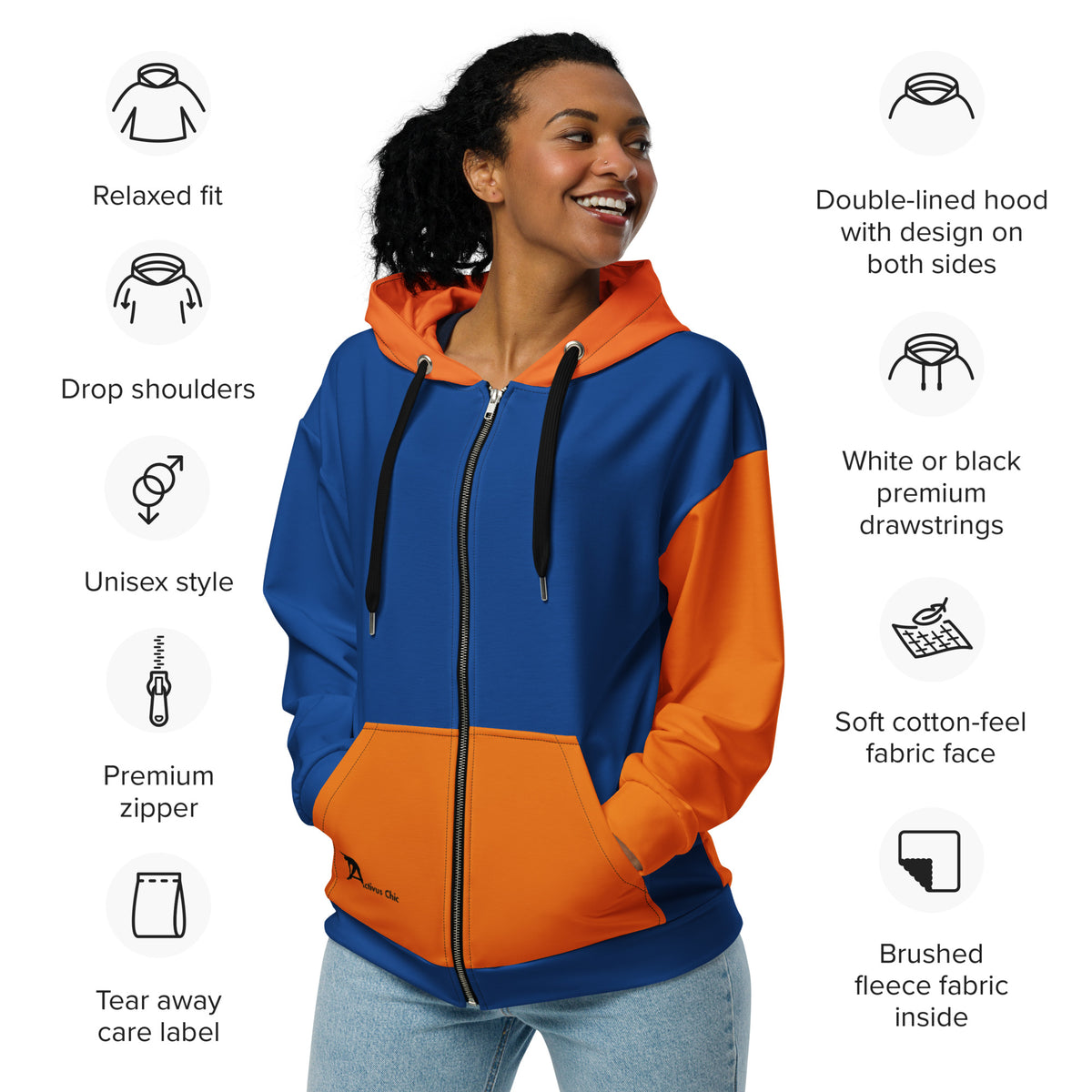 Blue and Orange Unisex zip hoodie