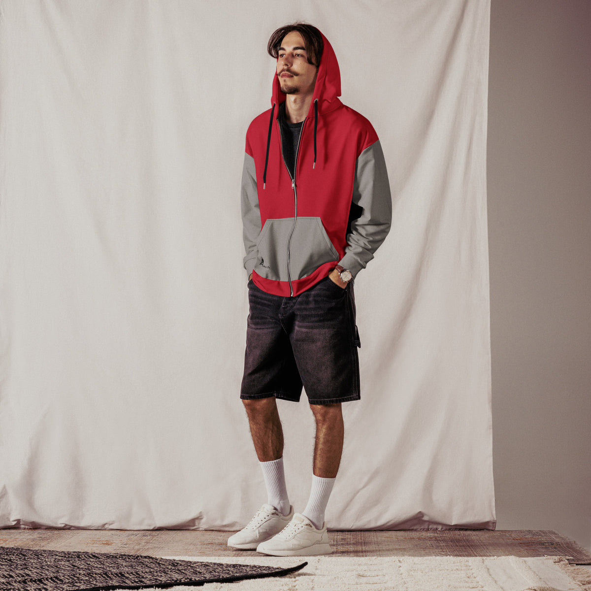 Red, Black, and Gray Unisex zip hoodie
