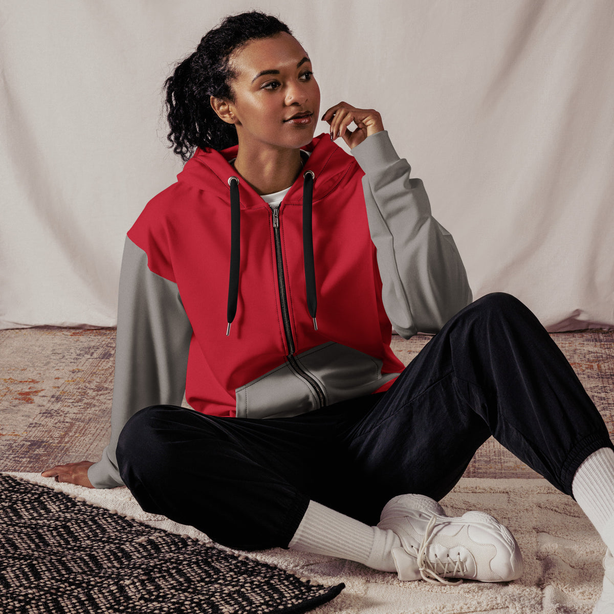 Red, Black, and Gray Unisex zip hoodie
