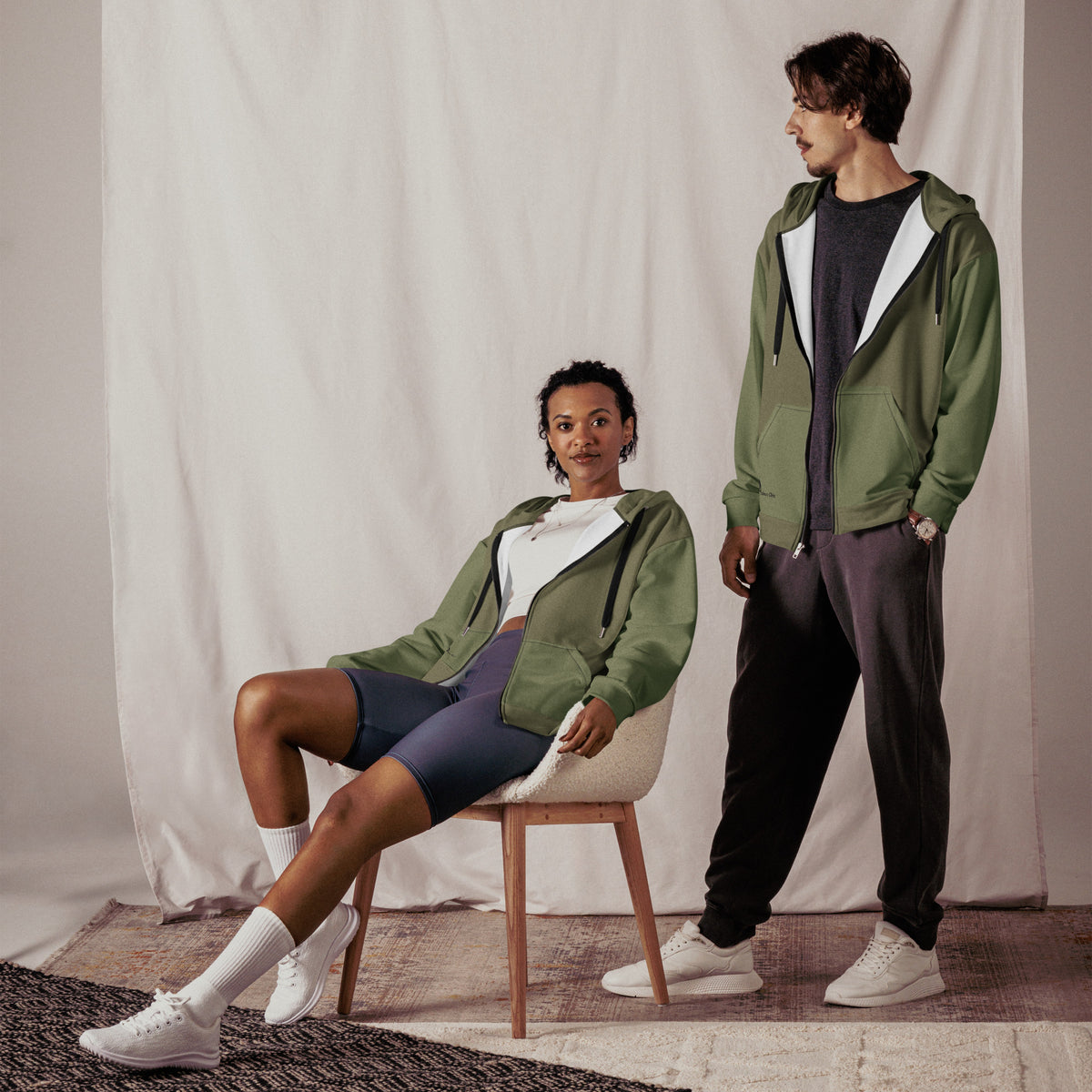 Military green Unisex zip hoodie