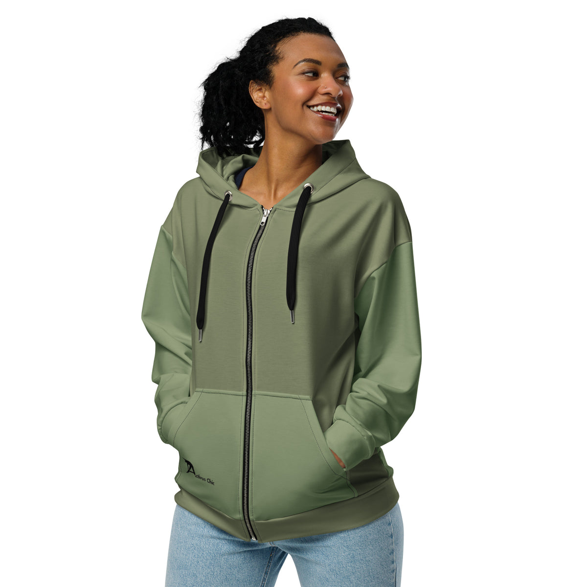 Military green Unisex zip hoodie