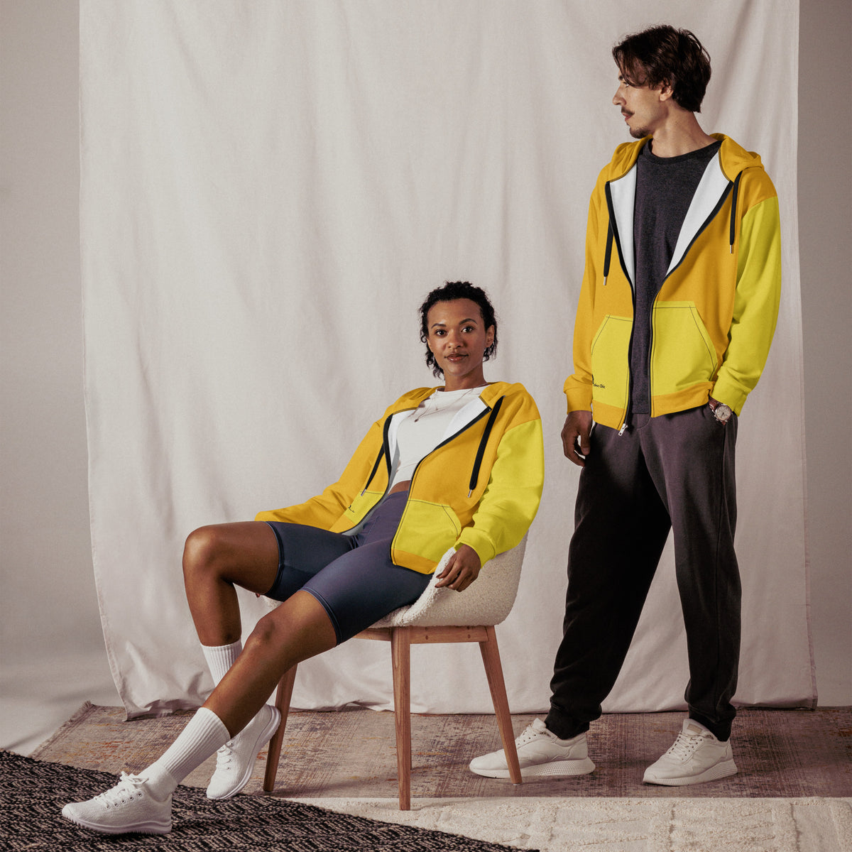 Yellow Unisex zip hoodie