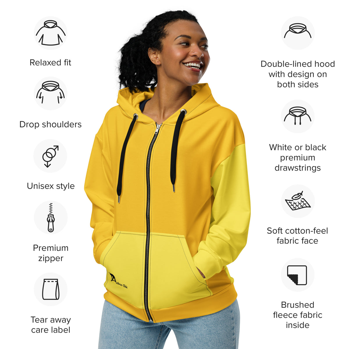Yellow Unisex zip hoodie