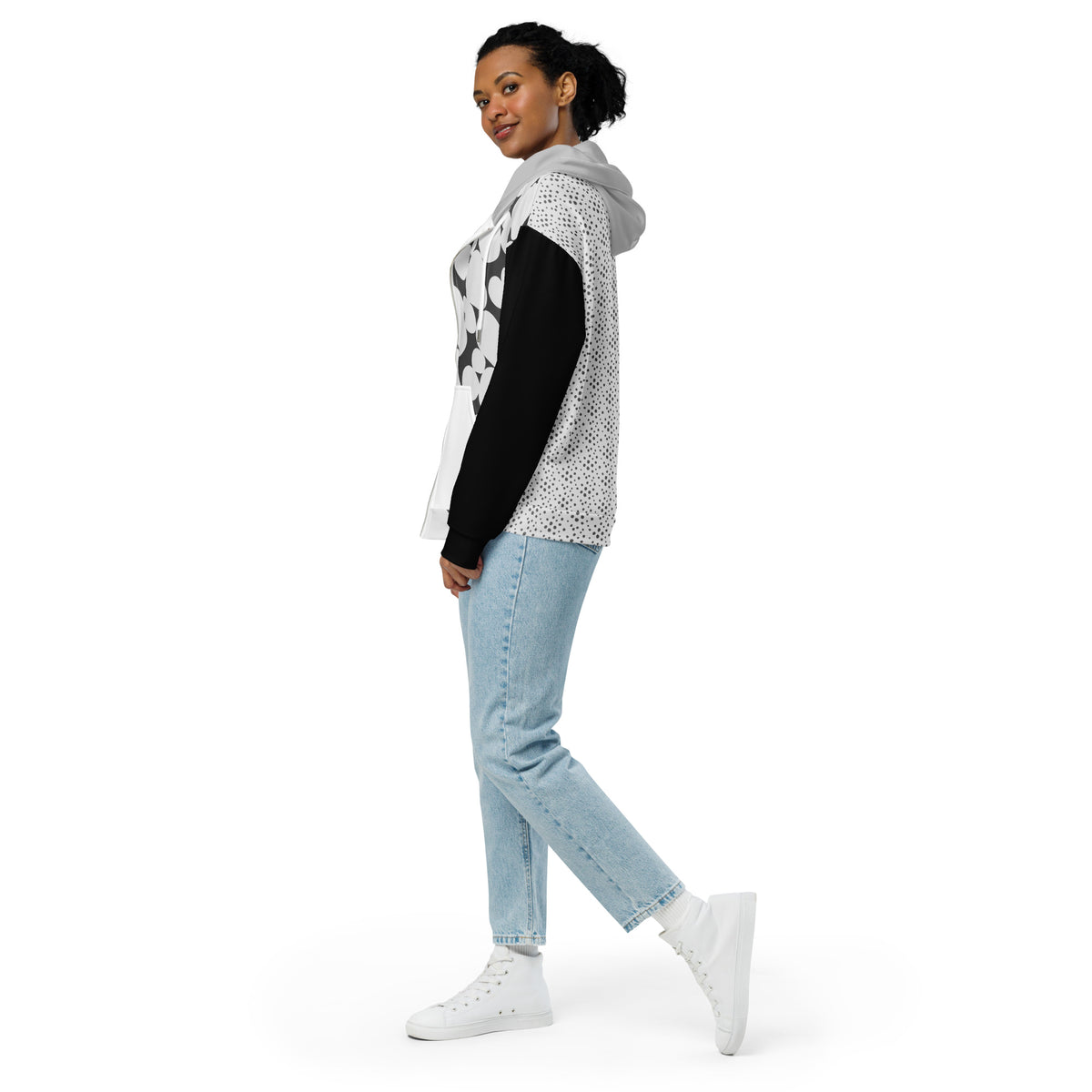 Two Print Black and White Unisex zip hoodie