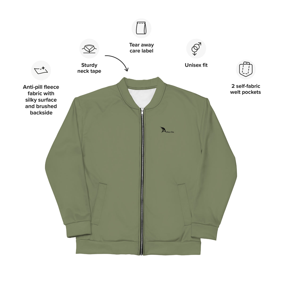 Military green Unisex Bomber Jacket
