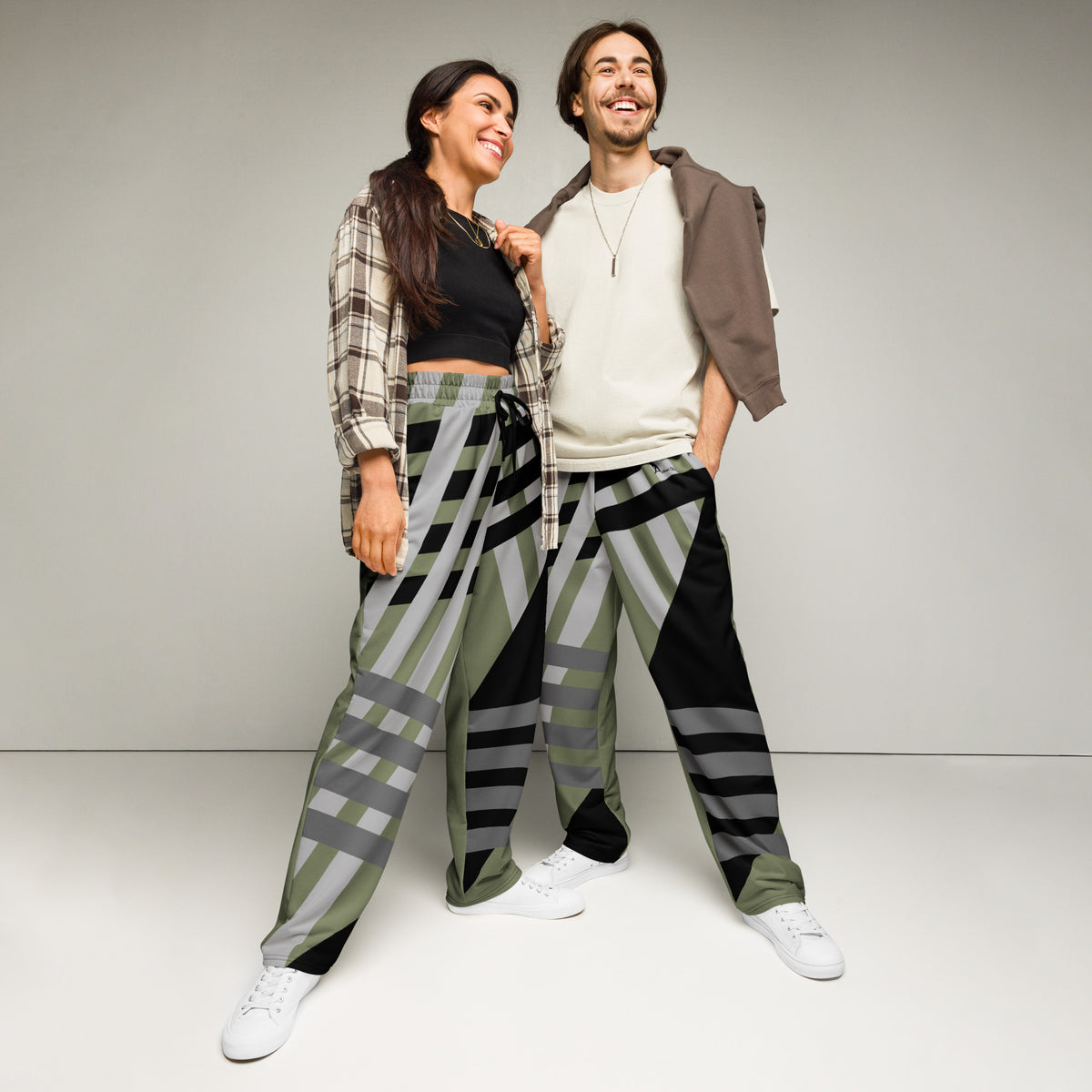 Green Striped Wide-leg joggers