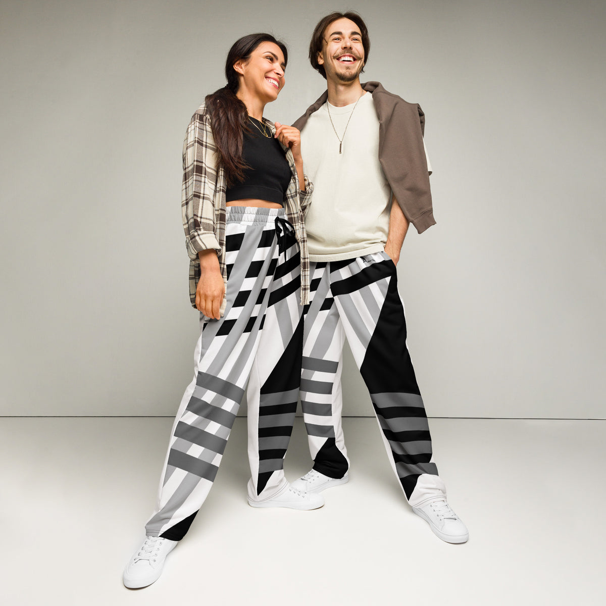 Black and White Striped Wide-leg joggers