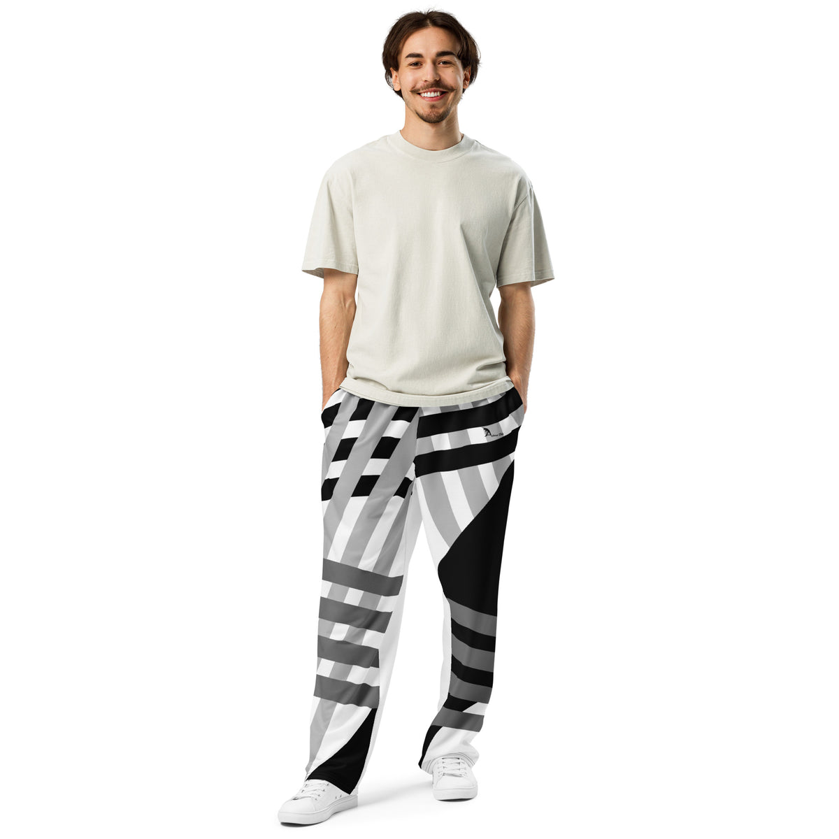 Black and White Striped Wide-leg joggers