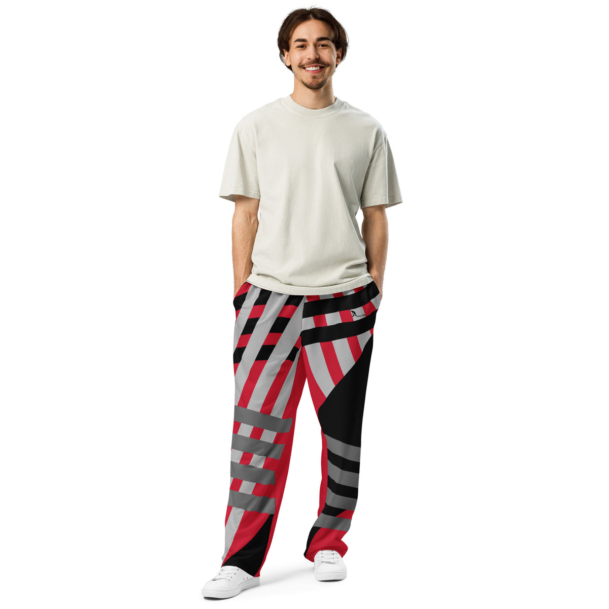 Red and Black Striped Wide-leg joggers