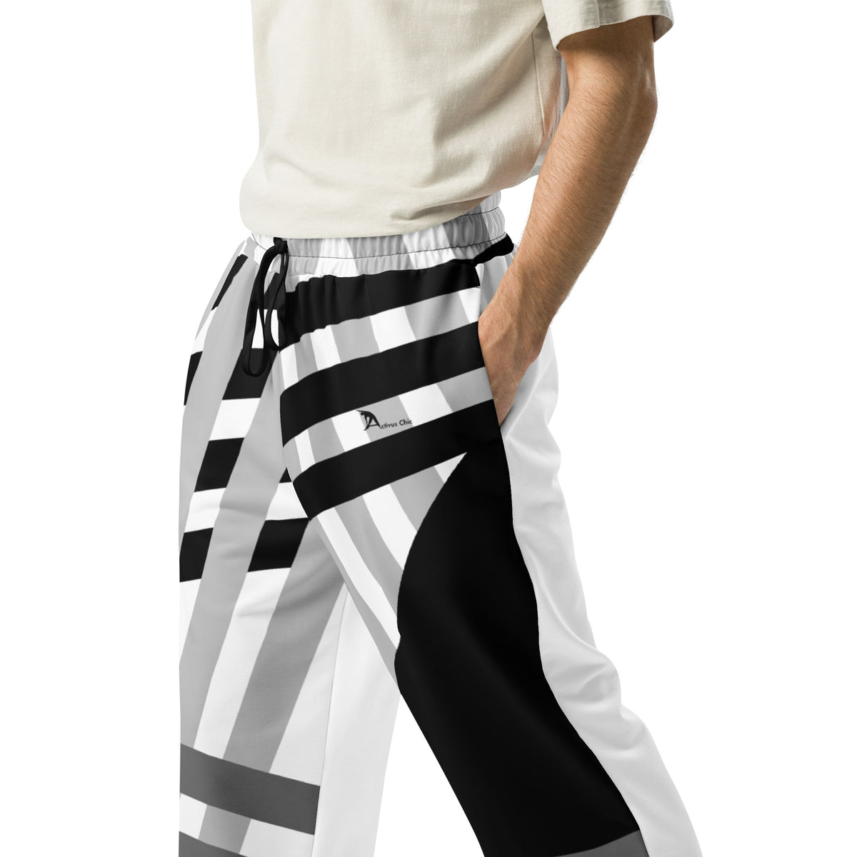 Black and White Striped Wide-leg joggers