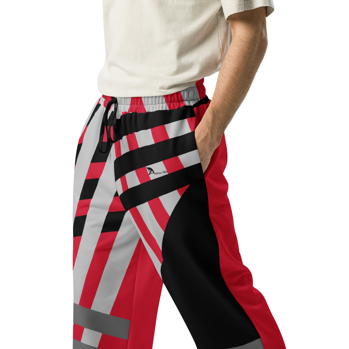Red and Black Striped Wide-leg joggers