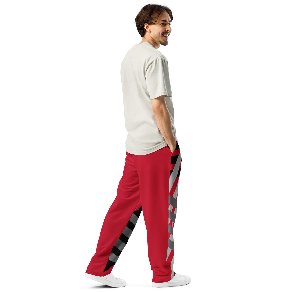 Red and Black Striped Wide-leg joggers