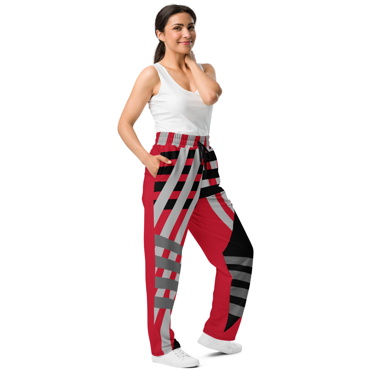 Red and Black Striped Wide-leg joggers