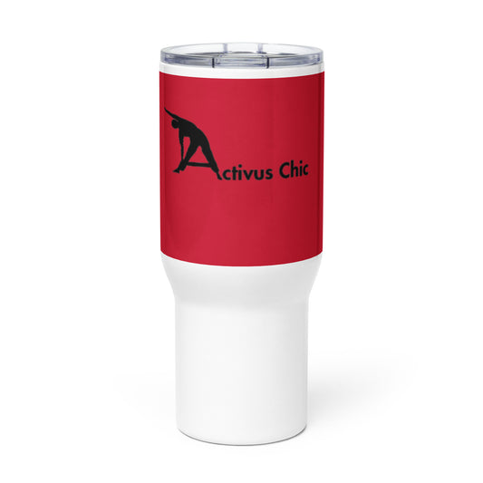 Red Travel mug with a handle
