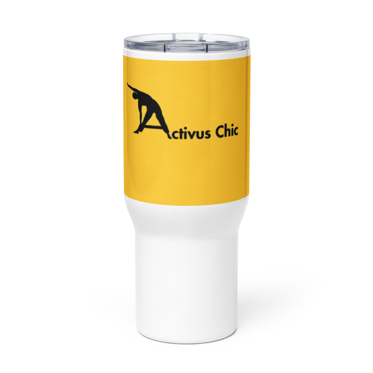 Yellow AC Travel mug with a handle