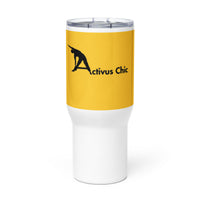 Yellow AC Travel mug with a handle