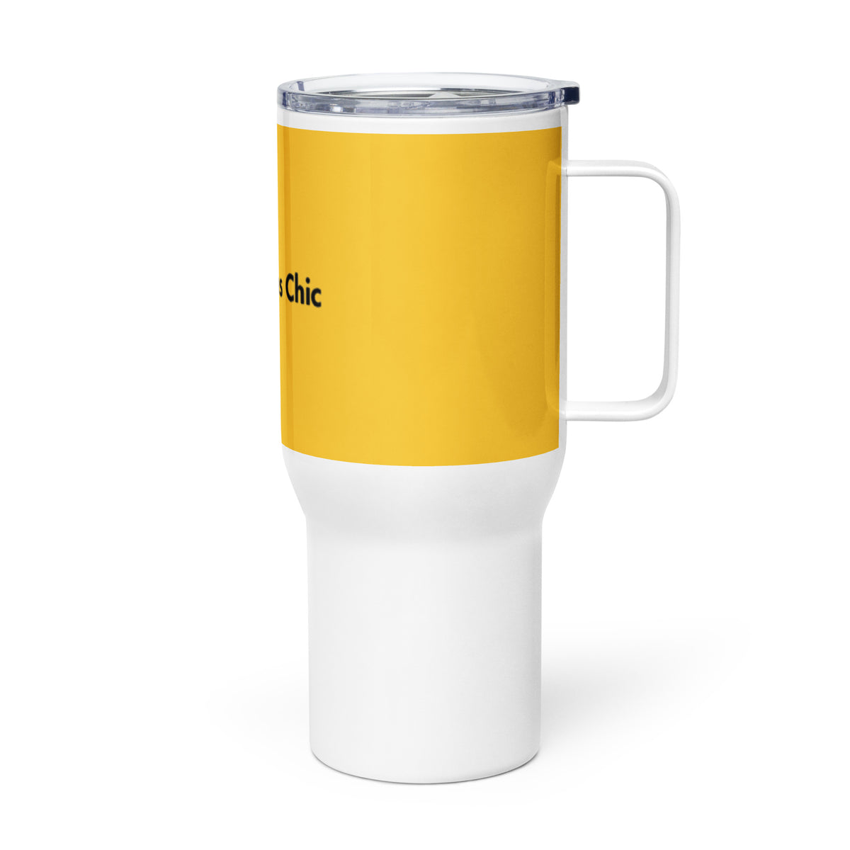 Yellow AC Travel mug with a handle
