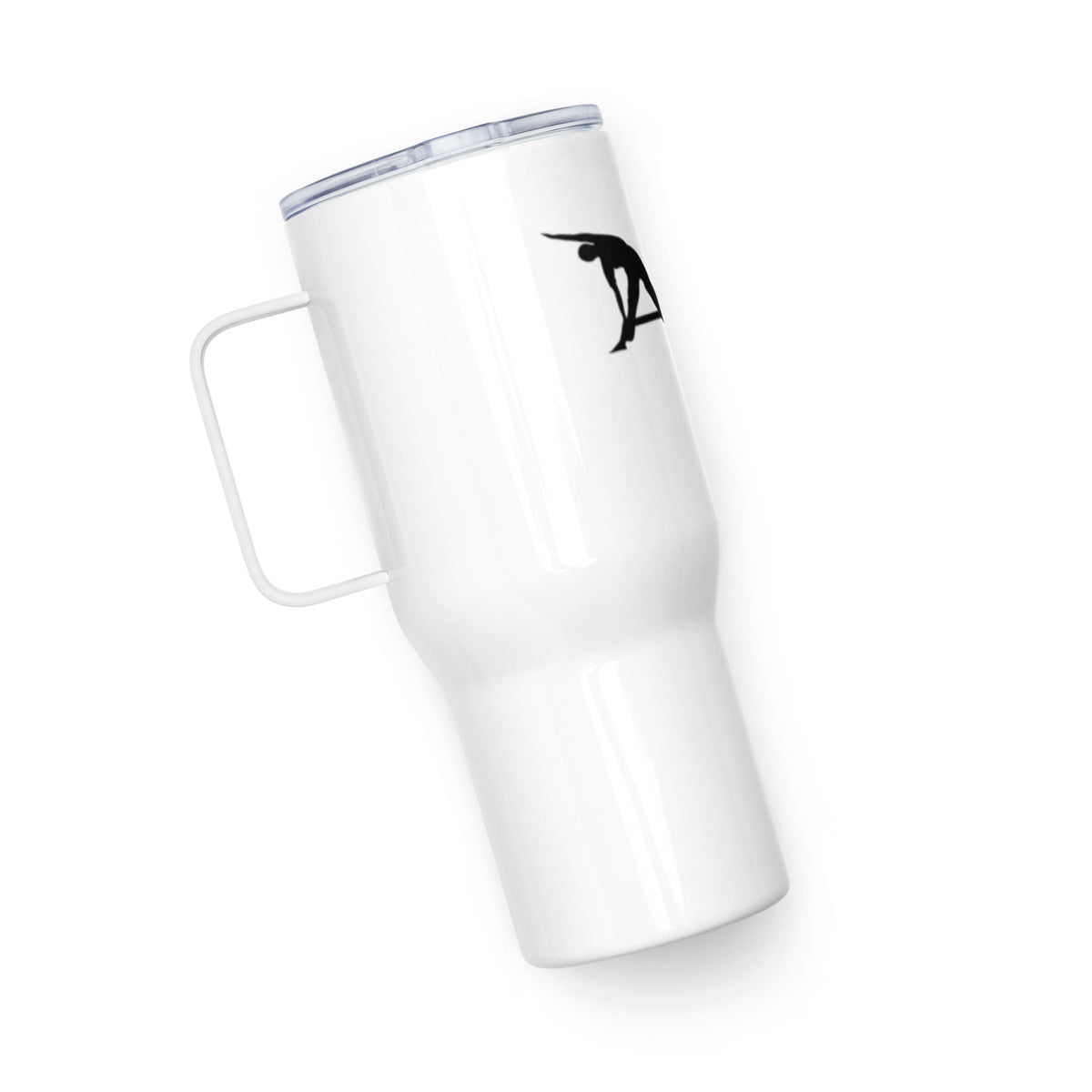 White AC Travel mug with a handle